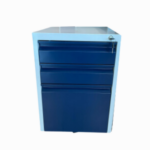 3 DRAWER METAL MOBILE PEDESTAL - WHITE BODY & BLUE DRAWERS